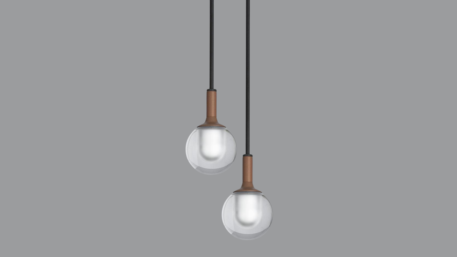 Lampada a sospensione sfera PuraLuce con diffusore in vetro trasparente e corpo in rame
