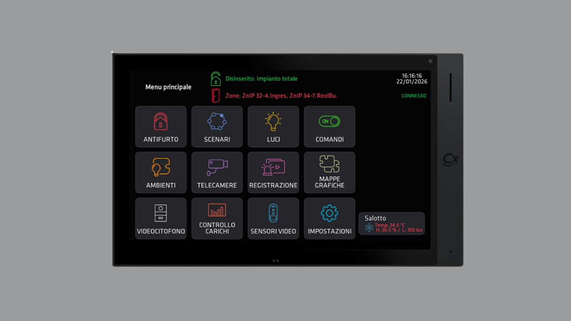 Tastiera-monitor touch screen Combivox Simplya Video Smart da 10 pollici IPS con gestione antifurto, domotica, videocitofonia e mappe grafiche.