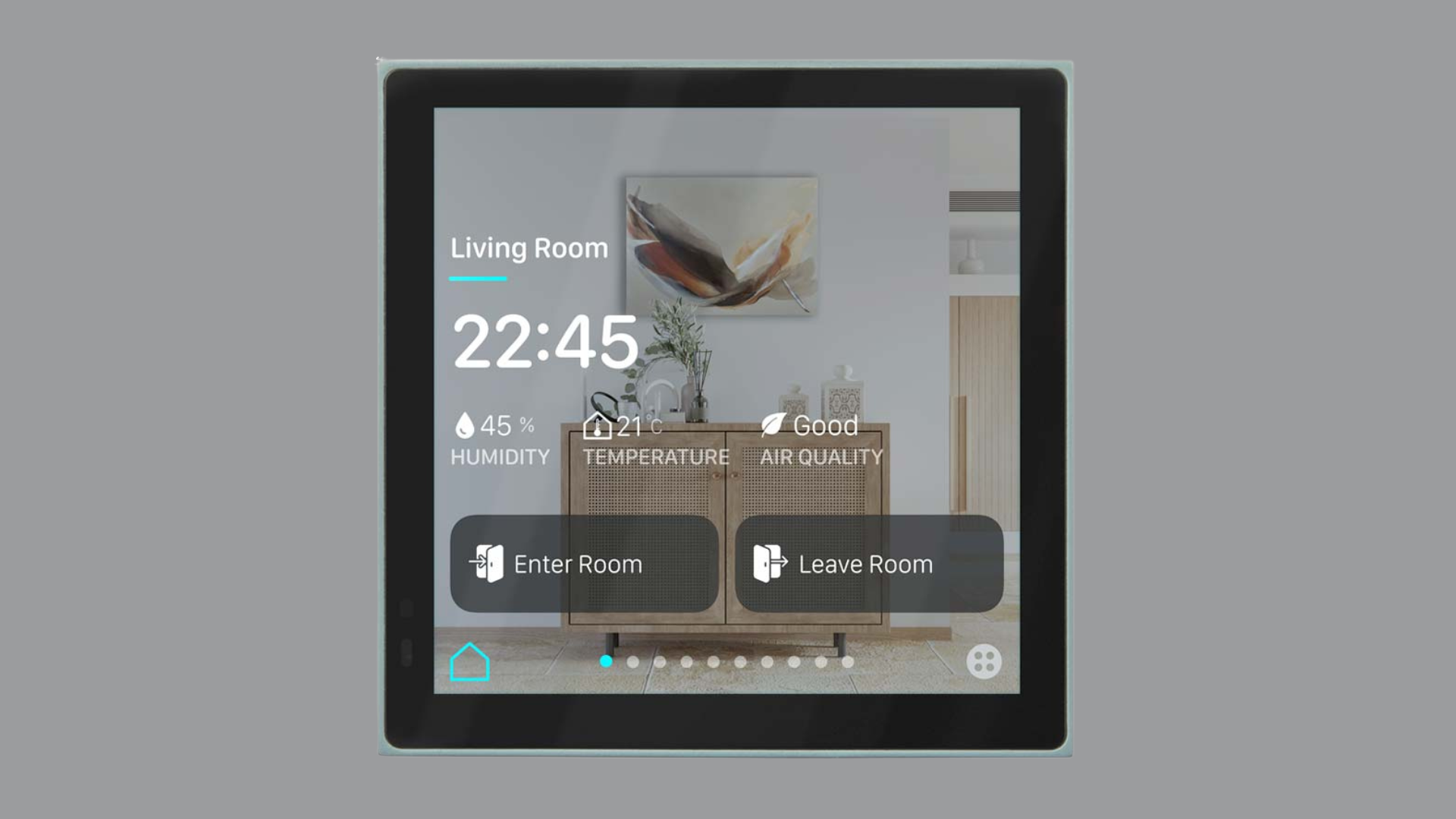 Dispositivo per il controllo d'ambiente Eclipse Room Controller con interfaccia intuitiva per la gestione domotica di illuminazione, temperatura e automazioni.