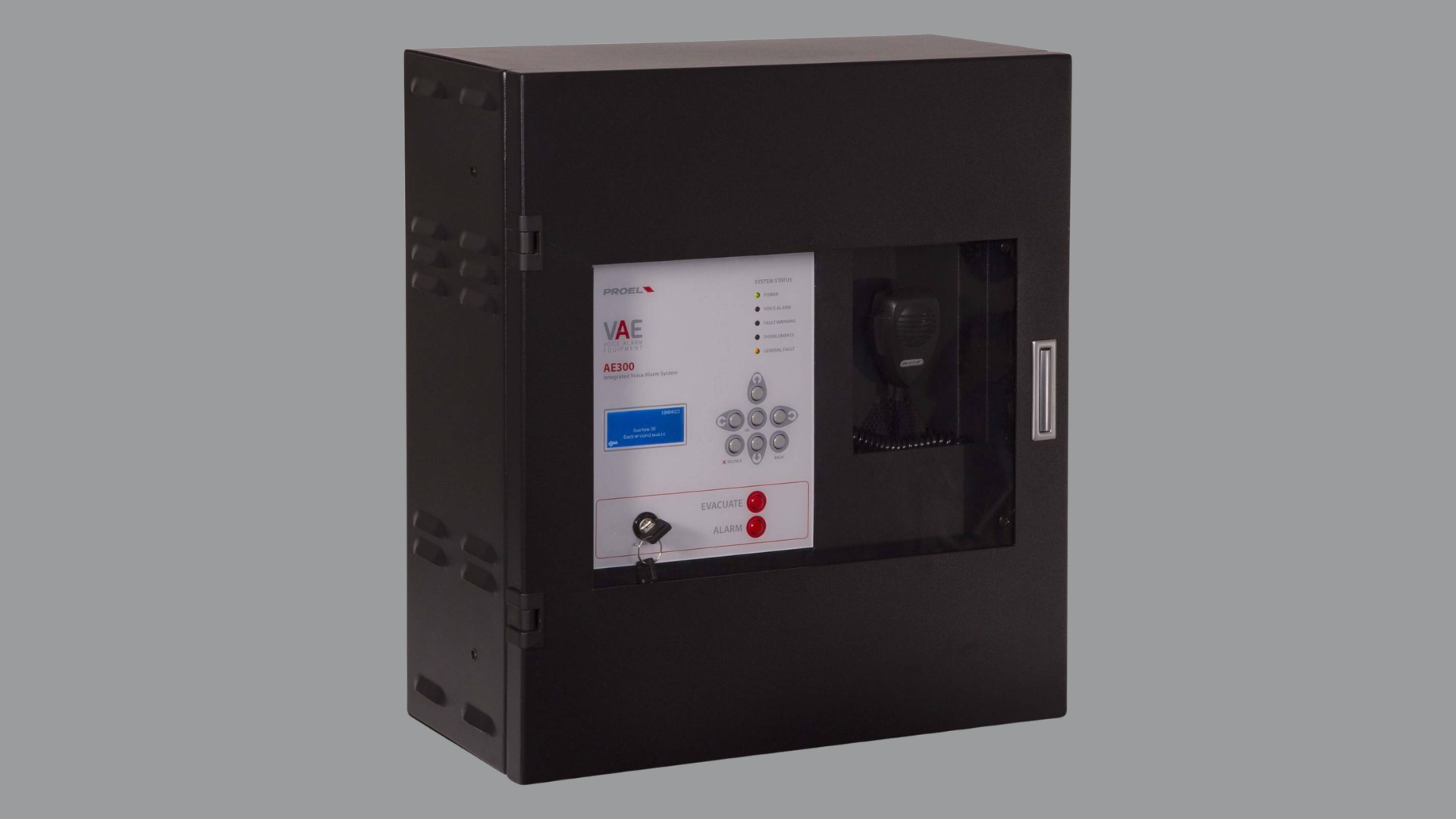 Amplificatore di potenza mono da 600W RMS Proel AE600P certified EN54-16 a 100V per sistemi di evacuazione vocale e diffusione sonora d'emergenza.