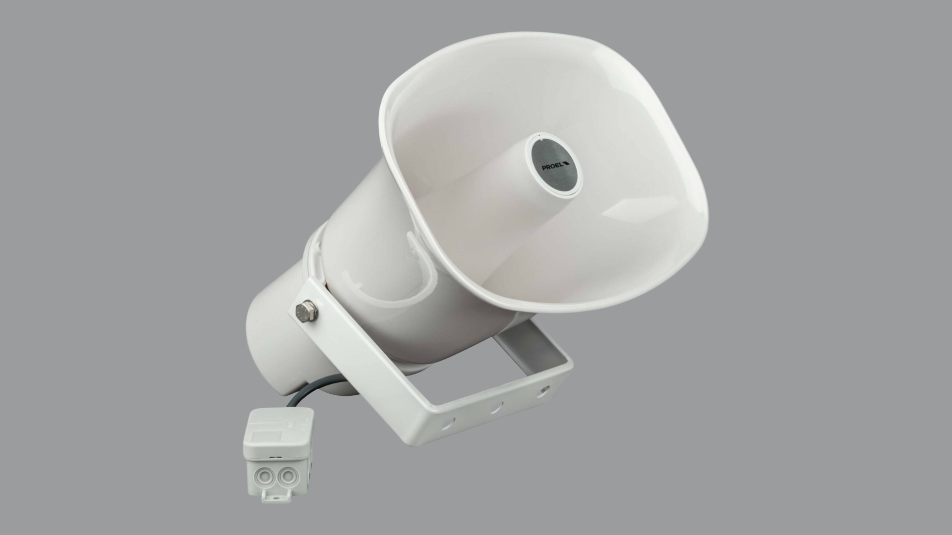 Diffusore acustico circolare da incasso a soffitto Proel con cupola di protezione e trasformatore di linea 100V, certificato EN54-24 per sistemi di evacuazione vocale d'emergenza.